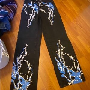 High Waisted Lightning Print Straight Jeans